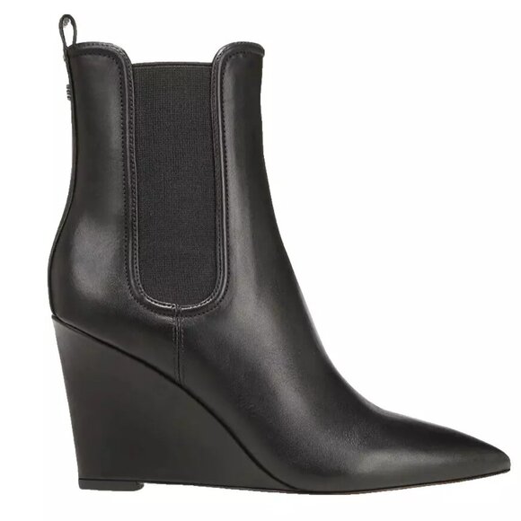 $550 VERONICA BEARD Pointed Toe Wedge Iluska Bootie BLACK LEATHER 8 (MF11) - Picture 1 of 7